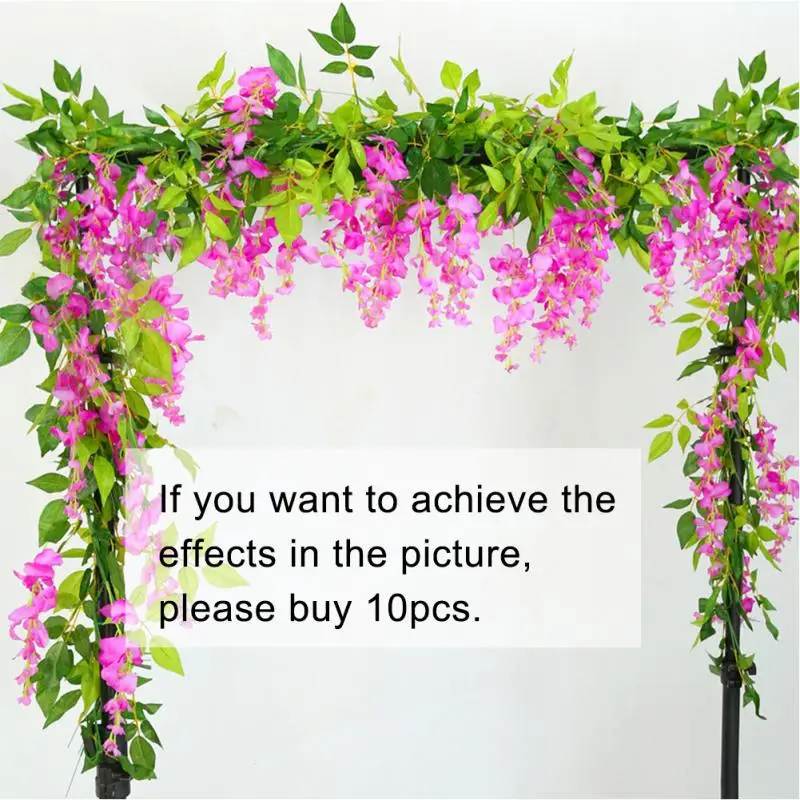 

1.8M Artificial Wisteria Vine Wreath with Green Leaves for Family Wedding Decoration Fake Leaf Fake Flower Wall Hanging Garland