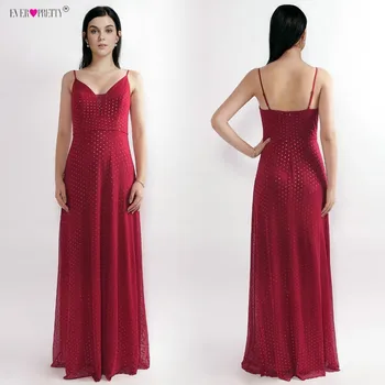 

Sequined Long Bridesmaid Dresses Deep V-Neck vestido de festa longo Ever Pretty Red A Line Wedding Party Gowns With Open Back