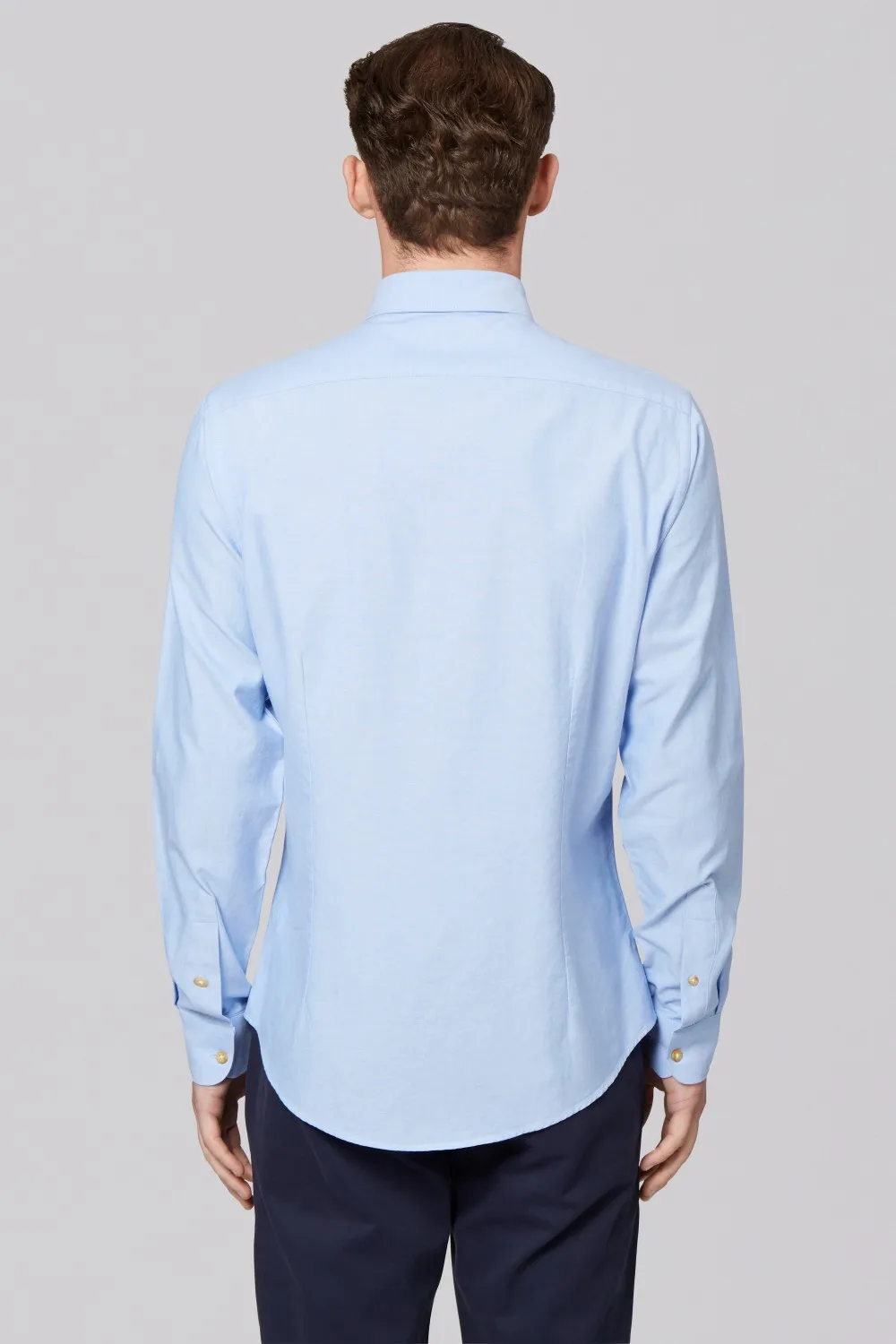 Новое поступление 100% хлопок синий Оксфорд кнопку воротник и манжеты кнопку рубашка на заказ для мужчин