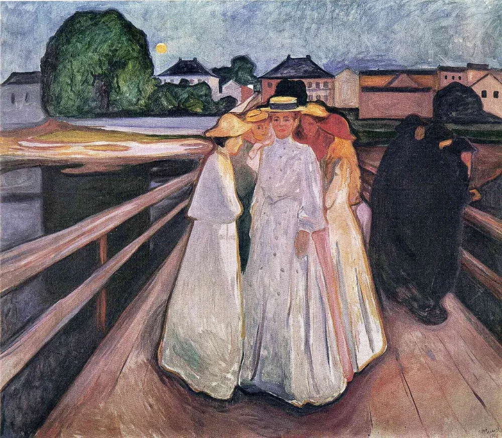 

Oil Painting Reproduction on Linen Canvas,the-ladies-on-the-bridge-1903 by Edvard Munch,100% handmade,abstract oil painting