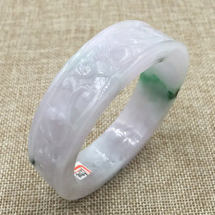 

59mm Vintage Chinese Hand-carved White Green Jadeite Jade Bracelet Bangle 904
