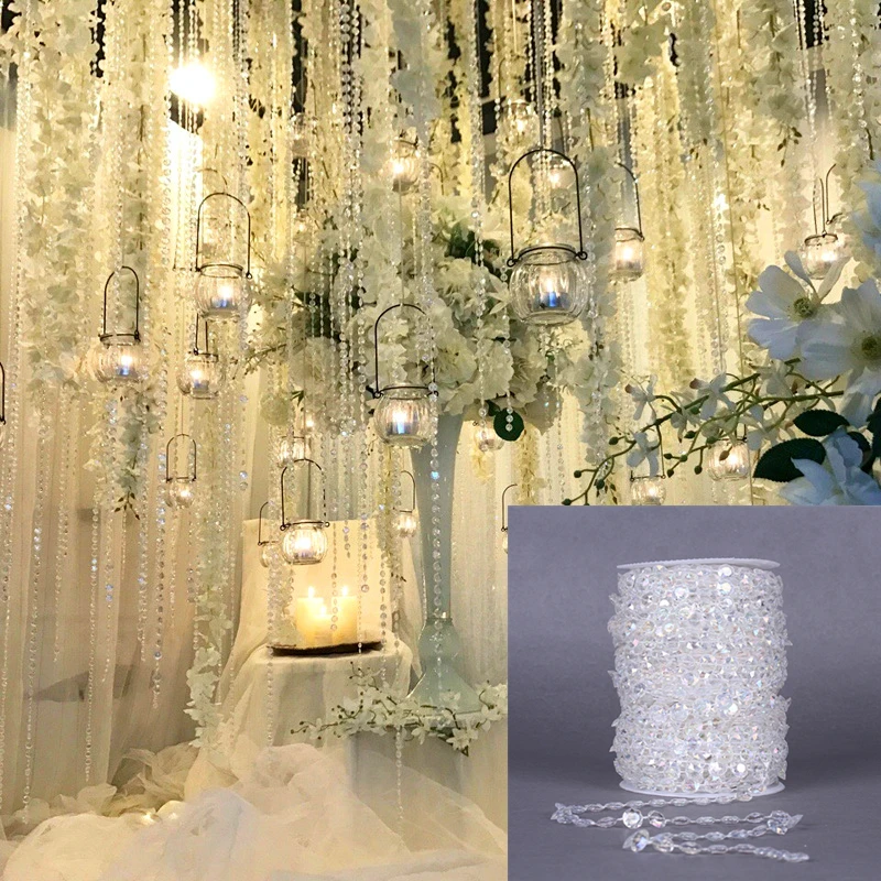 33 FT Garland Diamond Acrylic Crystal Bead Curtain Wedding DIY Party Decoration