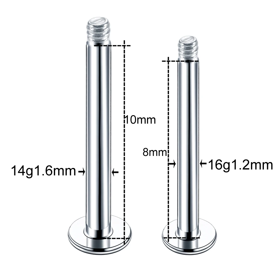 100 шт./лот, стальные наконечники для пирсинга, Резьбовая головка 16 г, 14 г, наконечники для пирсинга губ, серьги-гвоздики, ювелирные изделия для тела