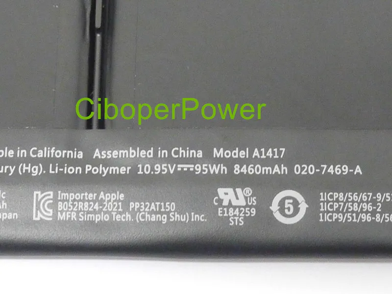 Qualidade Original 10.95 v 95wh A1417 Bateria para 15 A1398 2012 2013 Retina Mc975ll a - Imagem 3