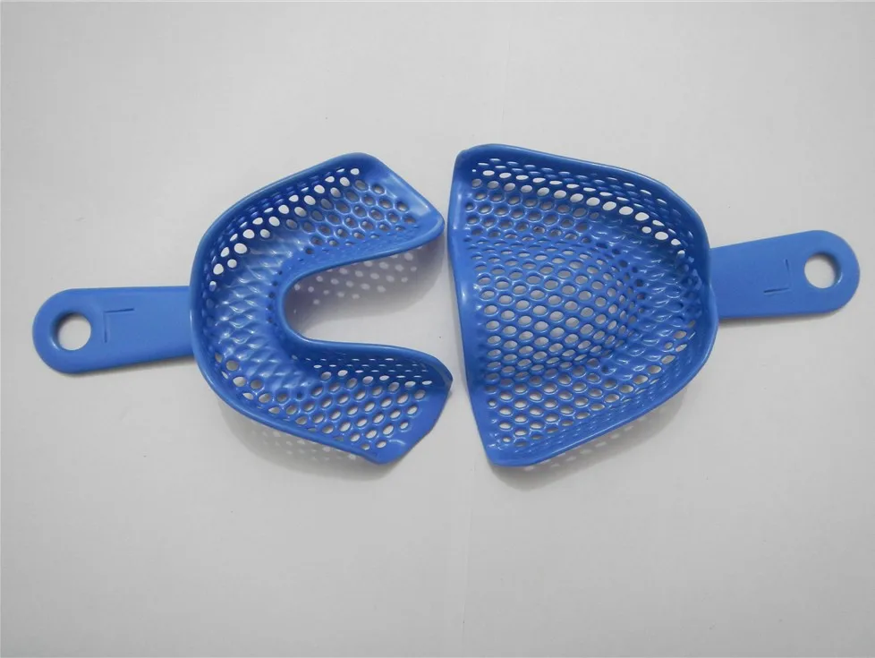 New Plastic Steel Dental Impression Trays Denture Instrument Blue 10pcs