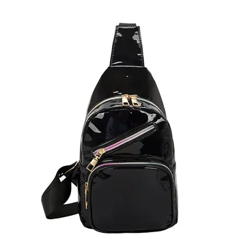 

8PCS / LOT Women Holographic Laser Chest Bag Fashion PU Leather Single Shoulder Bags Travel Men Sling Chest Pack Messenger Bag