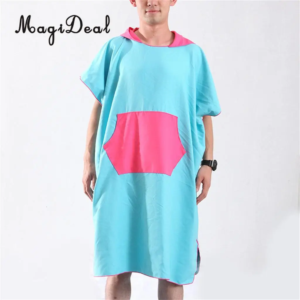 MagiDeal Surf Beach Wetsuit Changing Towel Poncho Robe & Hood, Pocket, Mesh Bag for Surfer, Swimmer, Diver - One Size Fits All