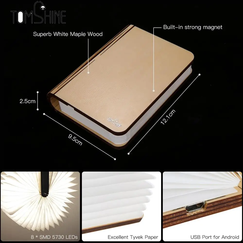 

Chic Creative LED Book Light Lamp Folding LED Nigh tlight Best Home Novelty Decorative USB Rechargeable new year gift Warm White