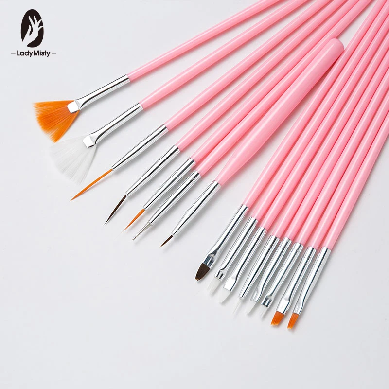 

Ladymisty 15pcs Nail Art Brush Decorations Set Tools Professional Painting Pen for False Nail Tips UV Nail Gel Polish Brushes