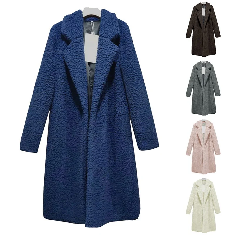 Puimentiua зимнее плотное женское длинное пальто куртки из искусственного меха кардиган с отворотом плюшевого мишки женская верхняя одежда из овечьей шерсти размера плюс