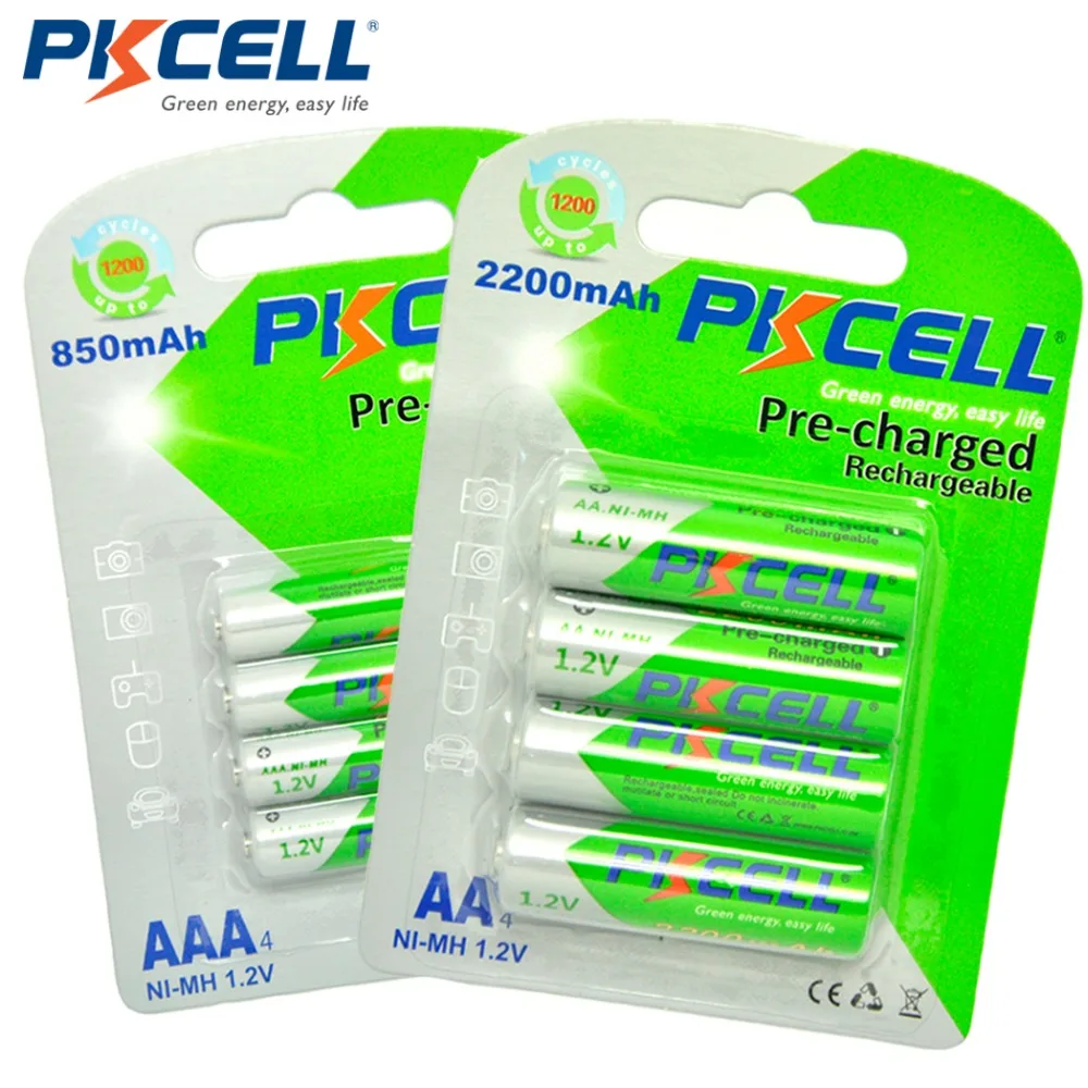 Аккумуляторные батарейки PKCELL 4 шт. AA 1 2 в Ni MH 2200 мАч + 850 мАч|battery 377|battery charger for c