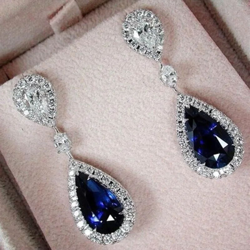 

Blue Crystal Pendant Earrings Women's Jewelry New Popular Ear Stud Accessories
