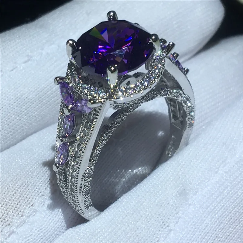 Полое кольцо “Цветок” с 925 Стерлинговое Серебро Круглый 5ct AAAA cz обручальное