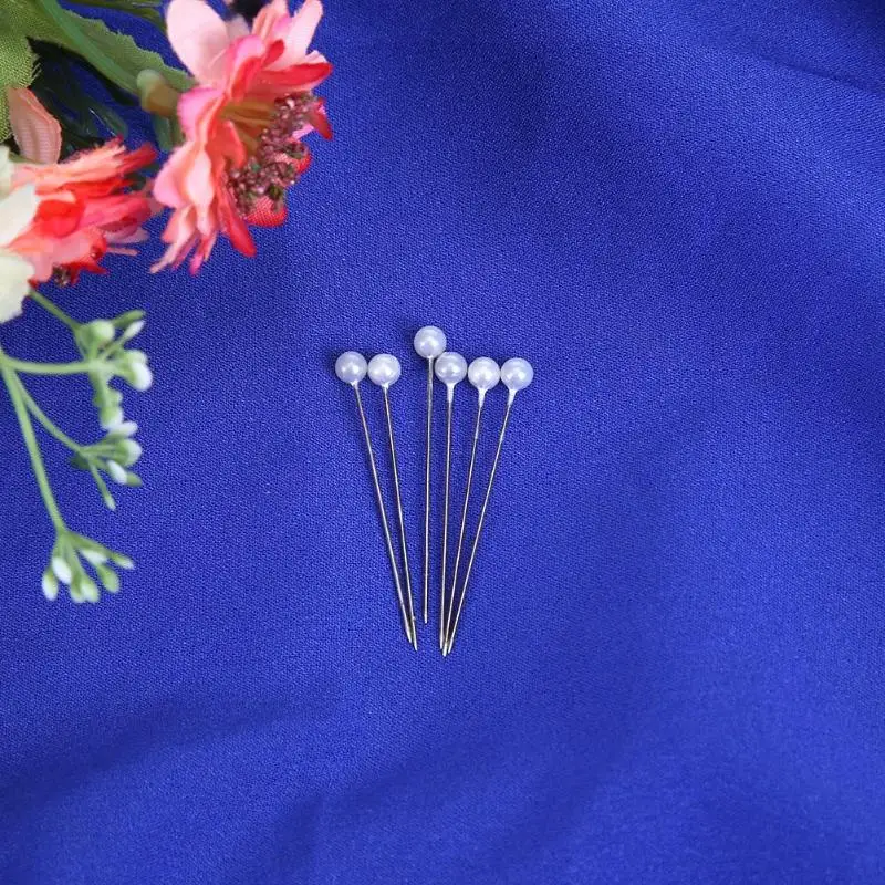 100pcs Round Pearl Head Sewing Needles Stitch Pins Wedding Bride Corsage Accessories