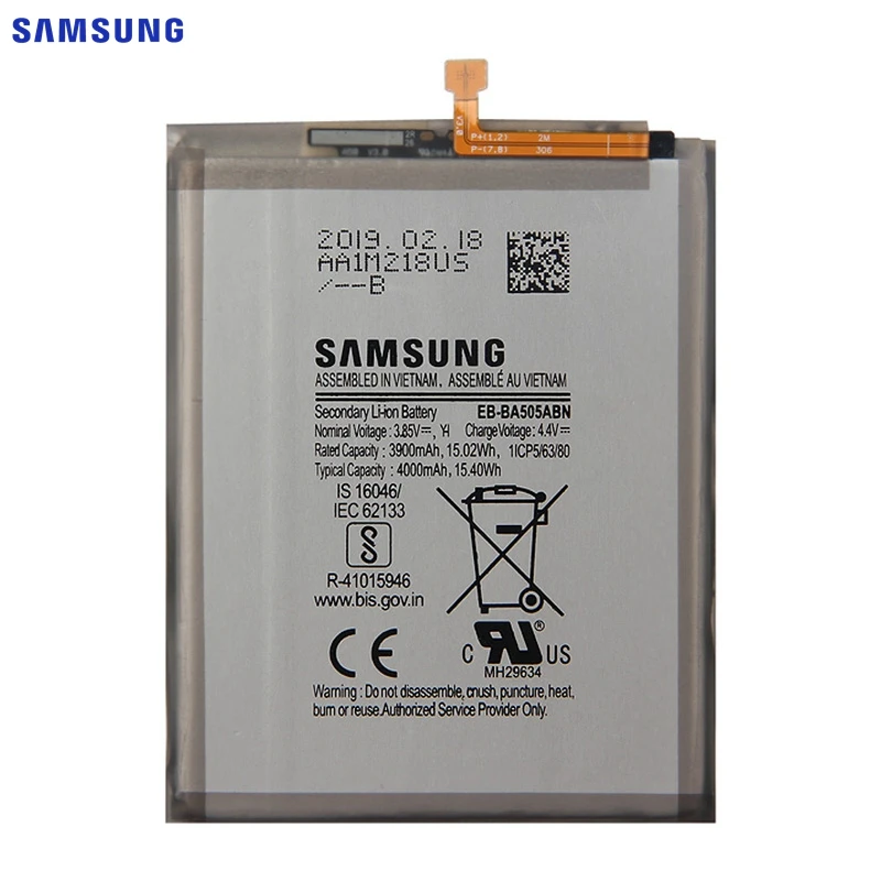 Samsung сменный аккумулятор EB-BA505ABN EB-BA505ABU для samsung Galaxy A50 A505F SM-A505F аккумулятор 4000 мАч