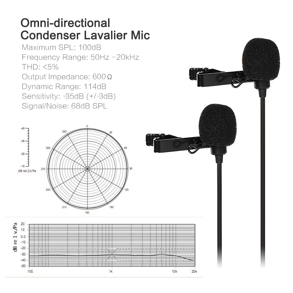 Andoer Dual-head нагрудные клип на микрофон Микрофон всенаправленный мм 3,5 мм разъем для Canon Nikon sony DSLR для GoPro Hero Экшн-камера