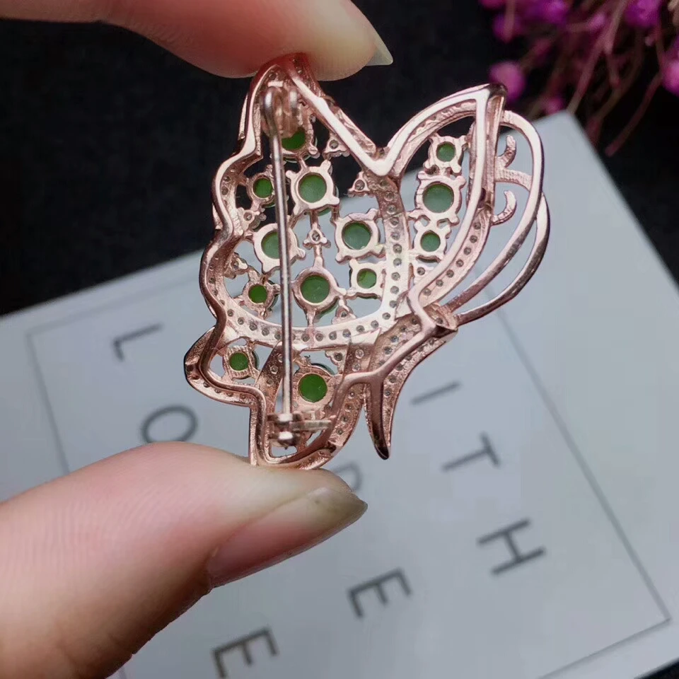 [MeibaPJReal природной яшмы Бабочка Брошь S925 одноцветное серебряные Breastpin ювелирных украшений для женщин