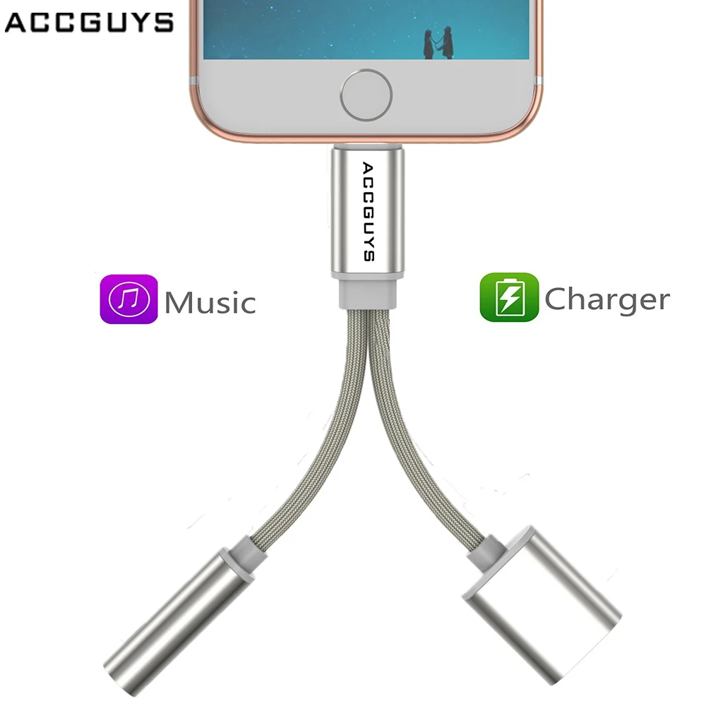 Beste ACCGUYS 3.5mm Jack 2 in 1 Opladen Audio Adapter Koptelefoon Hoofdtelefoon Audio Splitter Converter voor iPhone XR XS Max X 8 7 Plus 6