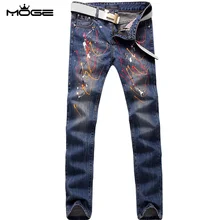 MOGE мужчины печати slim fit джинсы мода хип-хоп джинсы pantacourt homme pantalones tobillo мужчины ночной клуб