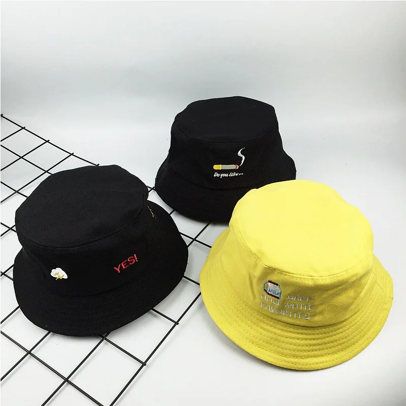 

Cncool Cigarette Embroidery Bucket Hat Fun Foldable Fisherman Hats Women Summer UV Protection Sun Cap Letter Adult Couple Caps