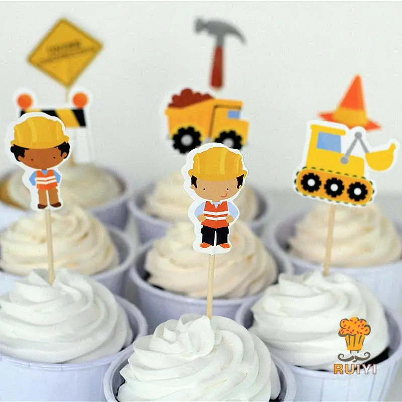 birthday cake photo price toppers cake 24pcs picks dump construction trucks cupcake