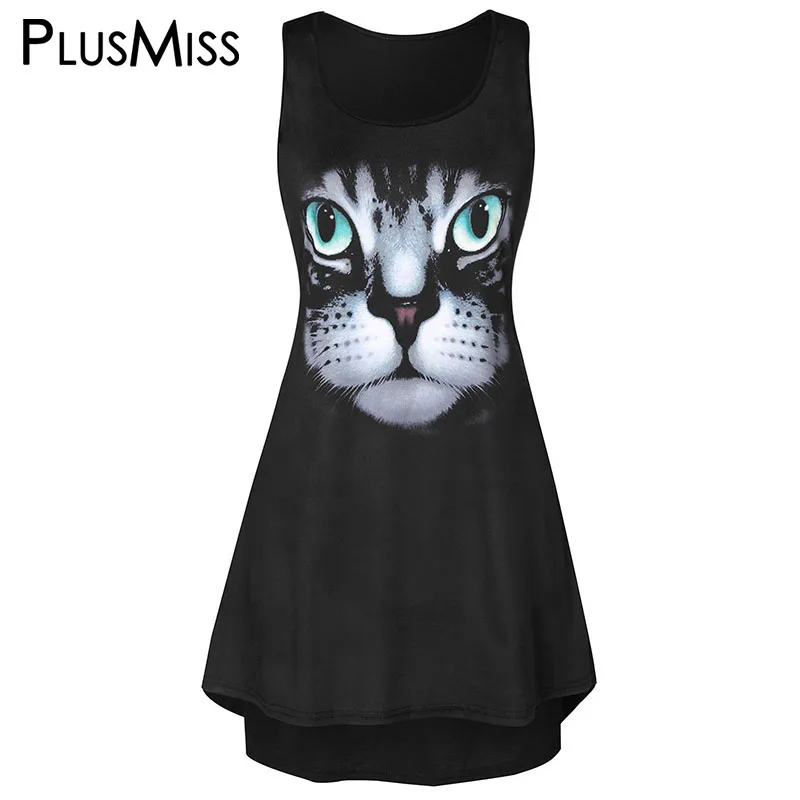 PlusMiss размера плюс XXXXXL летние 3D с капюшоном принтом кота длинными топы XXXXL XXXL