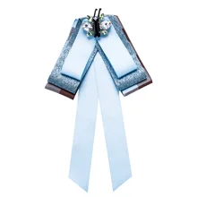 Новая модная Милая рубашка с кристаллами и бабочкой для женщин, атласная лента, ткань, длинные галстуки-бабочки, воротник, женская вечеринка, Duftgold