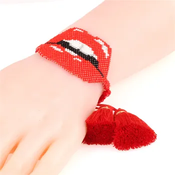 

Trendy MIYUKI Bite Lips Bracelets Pink Red Delica Seed Beads Handmade Tassel Women Friendship Jewelry Pulseras mujer moda Gift