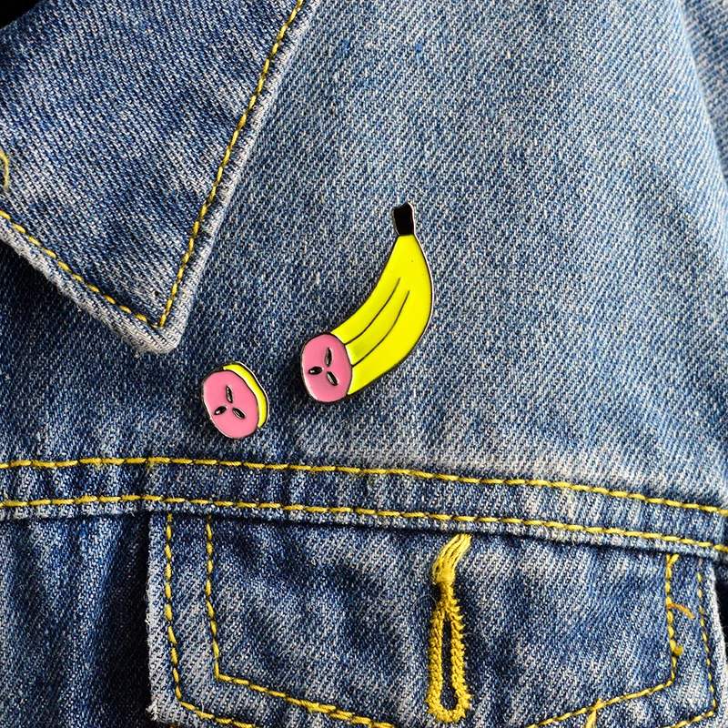 2pcsset Banana Pin Set Enamel Yellow Fruit Banana Brooch Pins Buckle 