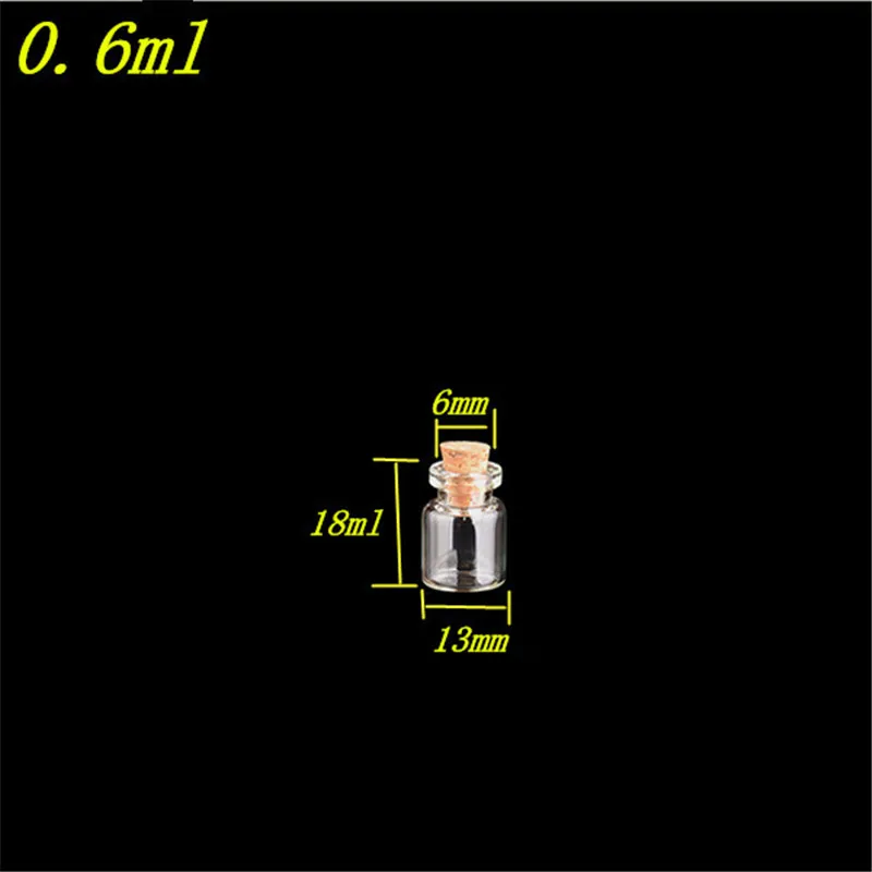 100 шт 13x18x6 мм милые мини стеклянные бутылки с пробками DIY 0,6 мл прозрачные пустые маленькие декоративные подвески-флаконы