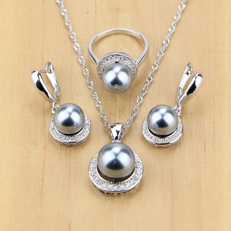 Silver 925 Jewelry Black Simulated Pearls With Beads Jewelry Sets For