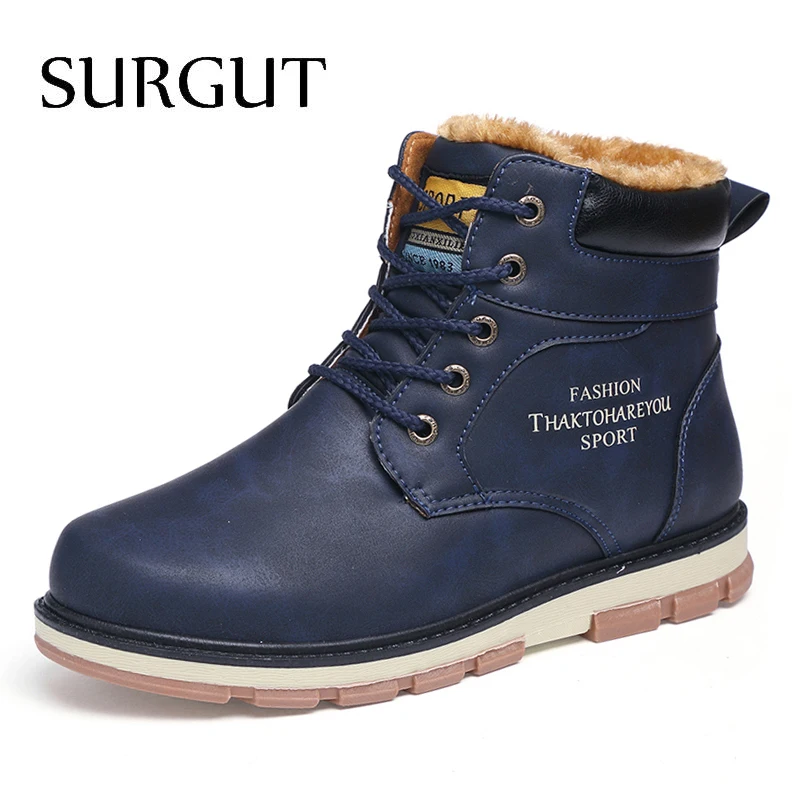 SURGUT Brand Hot Newest Keep Warm Winter Boots Men High Quality Waterproof Casual Shoes Working Fashion pu Leather Snow Boots