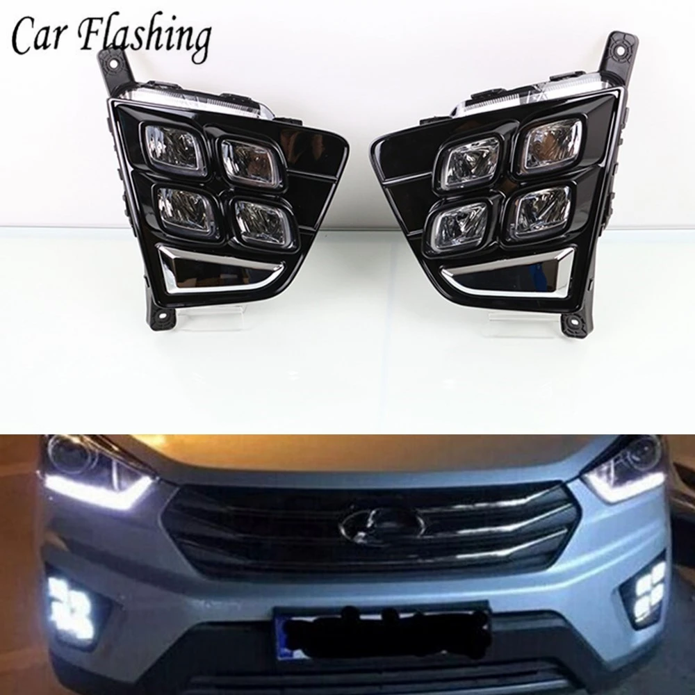 

Car Accessories Waterproof ABS 12V LED Daytime Running Light DRL Fog Lamp Decoration For Hyundai Creta IX25 2014 2015 2016