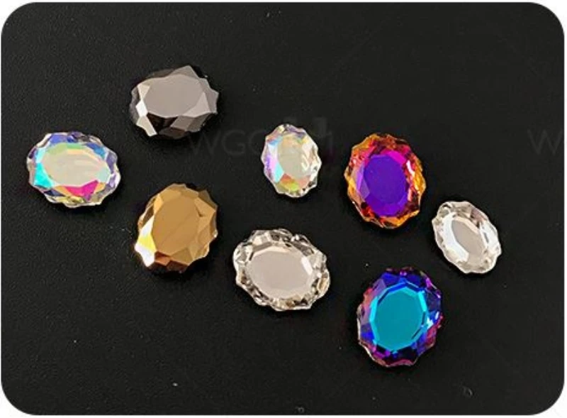 Nail Art Rhinestones 5x8mm 7x10mm Flat Shaped Multi-color Magic mirror Glass Flame Colorful Stones For 3D Nails Dress Decoration | Красота и