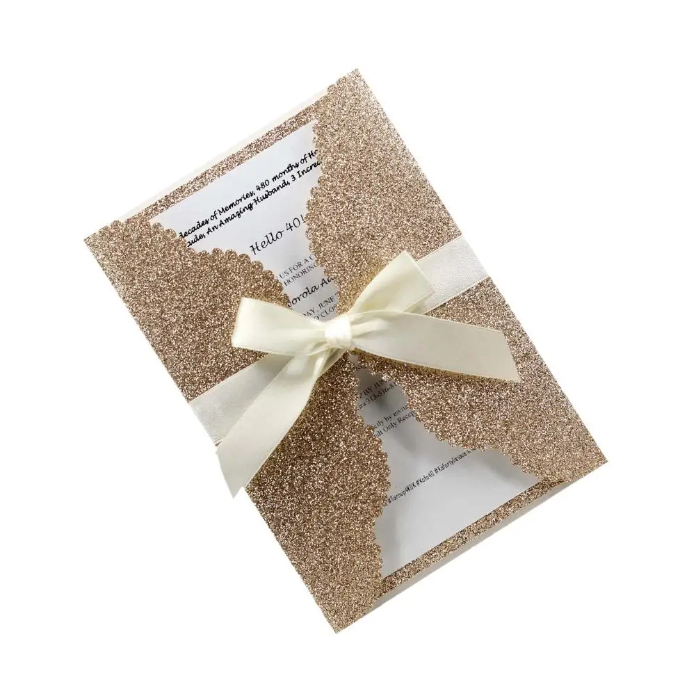  10PCS Simple Greeting Card Glitter Powder Silver Holiday Invitation Letter For Wedding - 33015549041
