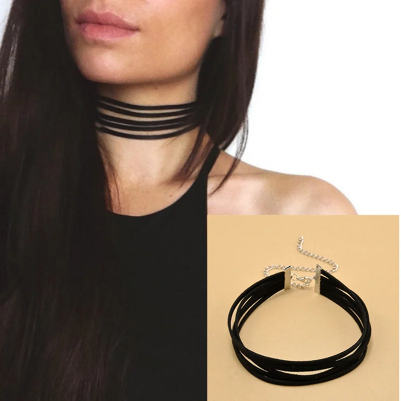 

Velvet Choker Necklace 5 layers Goth Gothic Handmade Ribbon Collar Necklaces Retro Jewelry