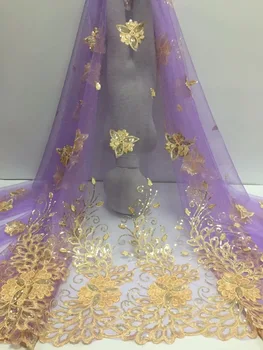 

Purple Gold Sequins Net Tulle Lace Fabric 2019 Latest High Quality Wedding Laces Nigeria Embroidery Mesh Guipure Laces Fabric