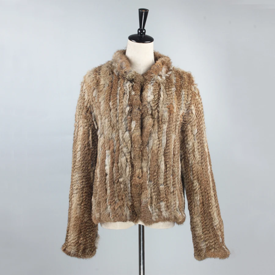 Real Knitted Rabbit Fur Coat Fashion Women Knitted Rabbit Fur Jacket