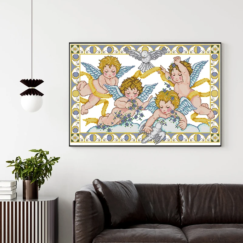 Joy Sunday маленькие ангелы Вышивка крестом Needelwork Набор для вышивания 14ct 11ct Aida Печатный холст крест швейные иглы DMC Therad