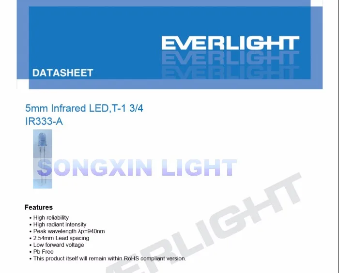 50 шт. EVERLIGHT IR333-A 5 мм 940NM инфракрасный светодиодный лазерный диод 5 мм Инфракрасный светодиодный T-1 3/4