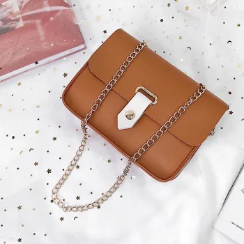 

Simple Women Bag Solid Color PU Leather Messenger Bags 2019 New Shoulder Bags Messenger Bag Casual Small Chain Square Handbag A1