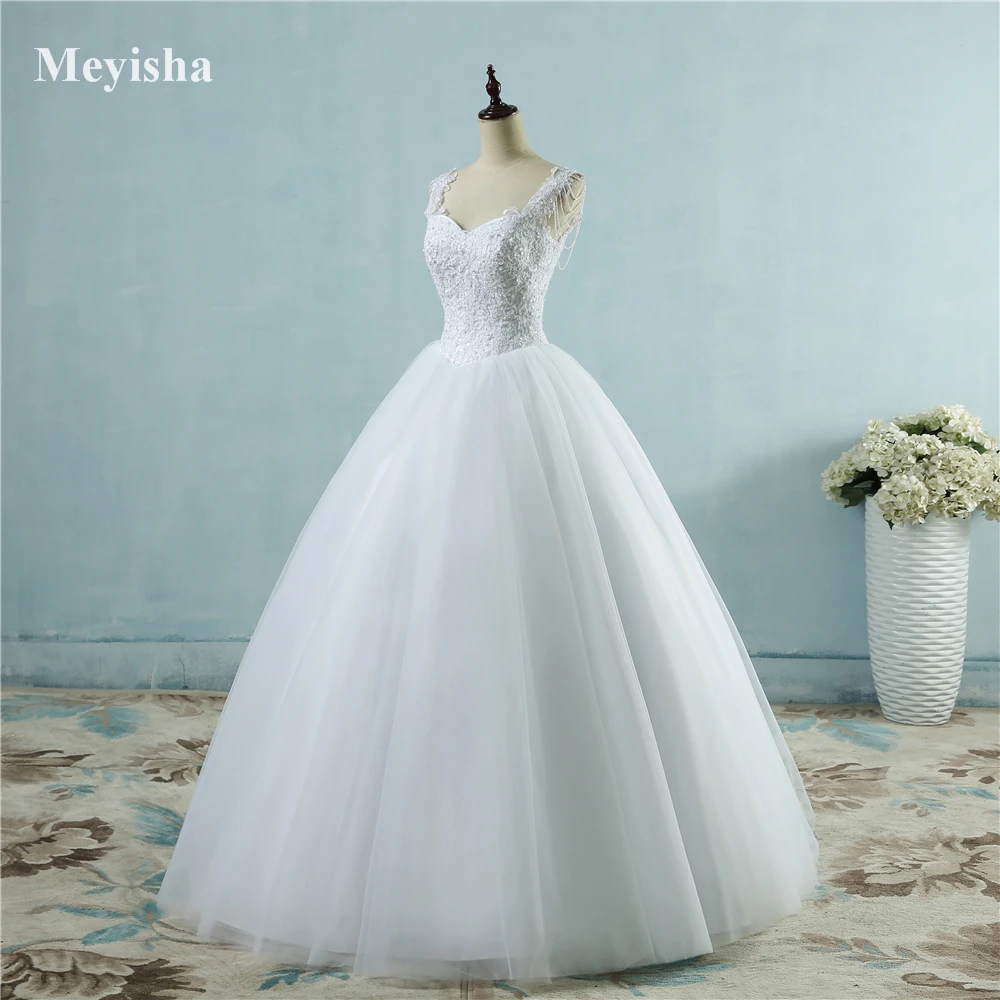 US $79.19 Zj9082 Ivory White Princess Ball Pretty Lace Pearls Beads Sleeve Two Shoulder 2019 2020 Dresses Wedding Bride Gown Size 226w