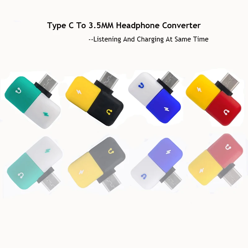 

2 in 1 USB Type-C Audio Charging Adapter Silicon Headphone Jack Charger Converter Connector For Xiaomi Samsung Huawei Smartphone