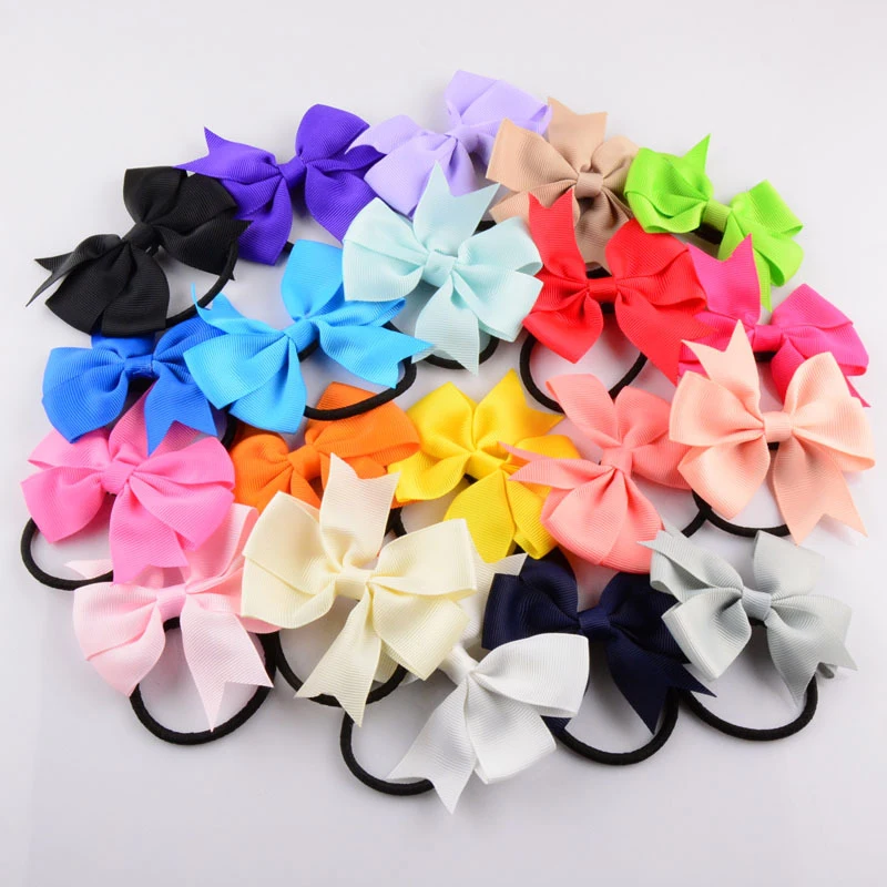 

LNRRABC Children Ribbon Bow Elastic Hair Bands Rope Ponytail Holder Kids fabric flowers Girls Hair Accessories Drop Shipping