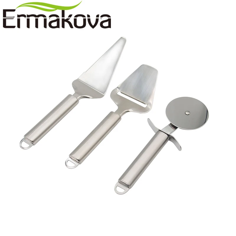 ERMAKOVA Set of 3 Pizza Cutter Wheel Pizza Server Cheese Slicer Stainless Steel Pizza Tool Set Cheese Tool Set