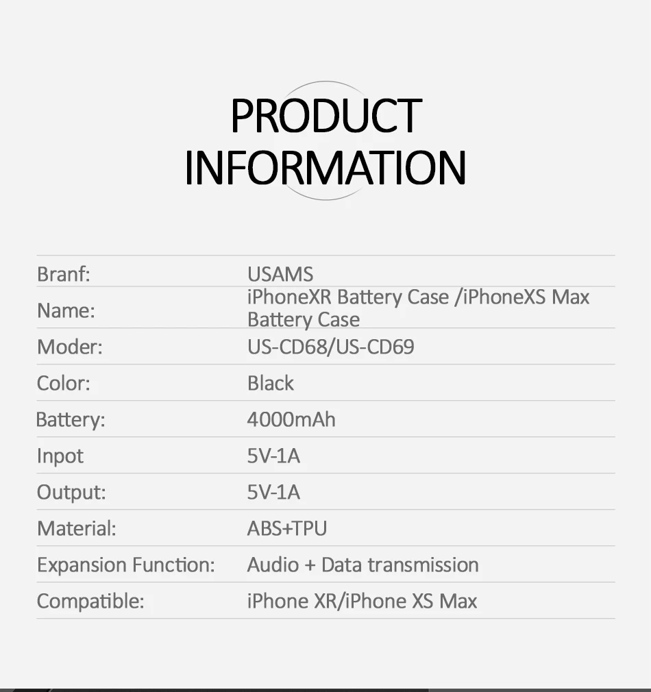 Ốp lưng siêu mỏng kiêm Pin sạc dự phòng 4000 mAh cho iPhone XS Max hiệu Usams  Rechargeable Back Case