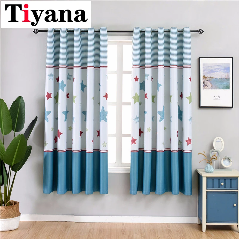

Cartoon Printed Star Stitching Curtain Short Curtains Drapes starry night curtain Window Panel For Children Room Bedroom PC11X