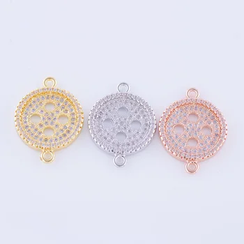 

DIY Handmade Jewelry Accessories Factory Direct New Trendy Copper Micro Pave Zircon Round Connector Charm For Women 5pcs/Lot