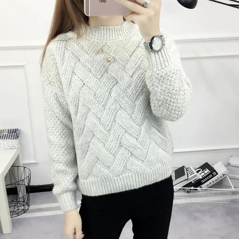 Корейский пуловер, Женское пальто, осень, круглый вырез, Одноцветный вязаный свитер, женский тонкий свитер с длинным рукавом, зимний свитер - Цвет: Beige