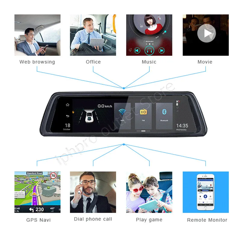 V9 10 &quotFull Touch IPS 4G Android зеркало GPS FHD 1080P двойной объектив Автомобильный